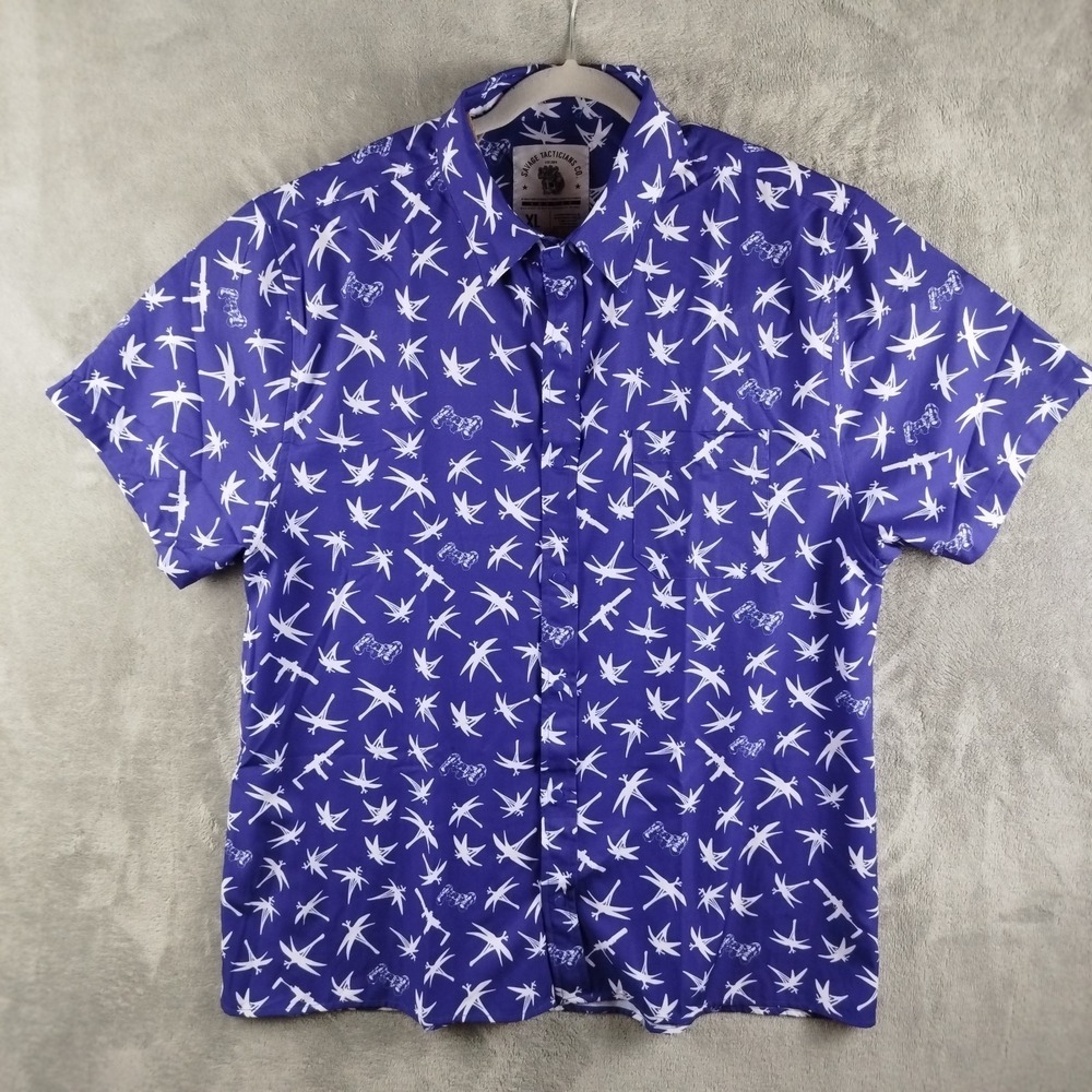 NWOT Savage Tacticians Night Raider Pearl Snap Purple Shirt Mens L‎ Short Sleeve